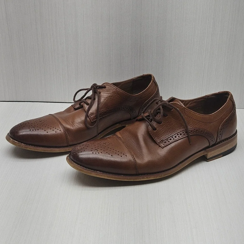 Stacy Adams Mens Brown Leather Cap Toe Brogue Oxford Shoes 20184-221 8.5M